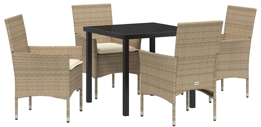 vidaXL Σέτ φαγητού για κήπο με μαξιλάρι 5 pcs Μπεζ Πολυ ράταν