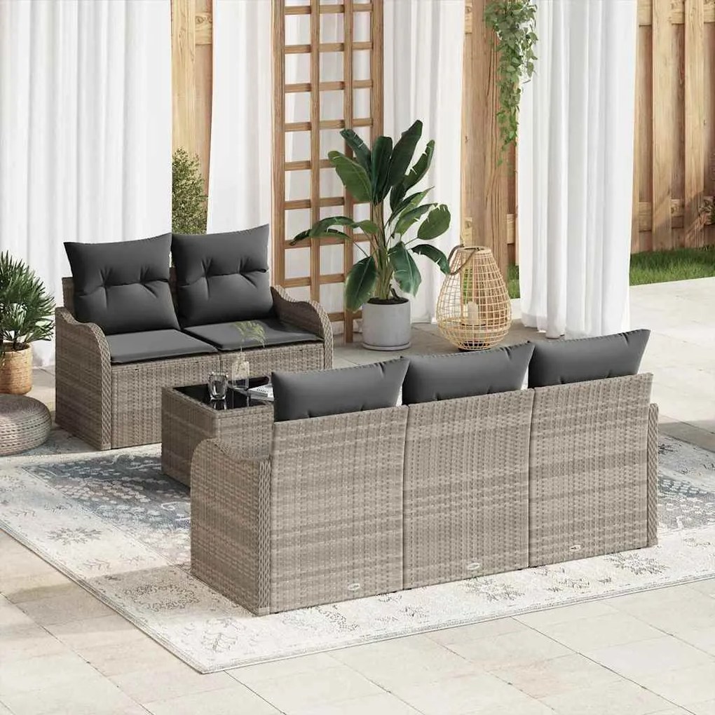 vidaXL Σετ Καναπέ Κήπου 6 pcs Ανοιχτό γκρι Πολυ ράταν