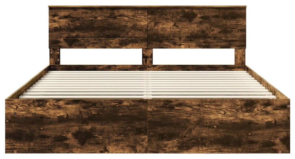 vidaXL Σκελετός Κρεβατιού με κεφαλάρι Καπνιστό Δρύς 200 x 200 cm