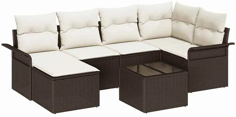 vidaXL Σετ Καναπέ Κήπου με μαξιλάρι 7 pcs Καφέ Πολυ ράταν