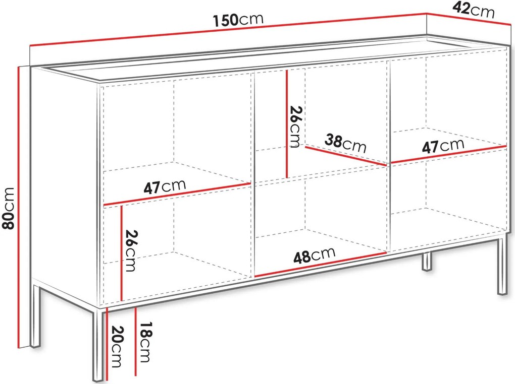 Μπουφές Como 150 3D-Fusiko-Mavro