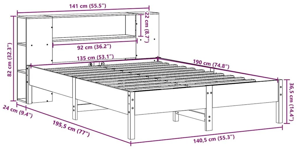 ΚΡΕΒΑΤΙ ΒΙΒΛΙΟΘΗΚΗ ΧΩΡΙΣ ΣΤΡΩΜΑ ΛΕΥΚΟ 135X190 ΕΚ ΜΑΣΙΦ ΠΕΥΚΟ 3322841