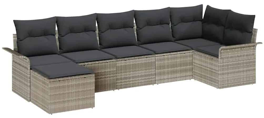 vidaXL Σετ Καναπέ Κήπου με μαξιλάρι 7 pcs Ανοιχτό γκρι Πολυ ράταν