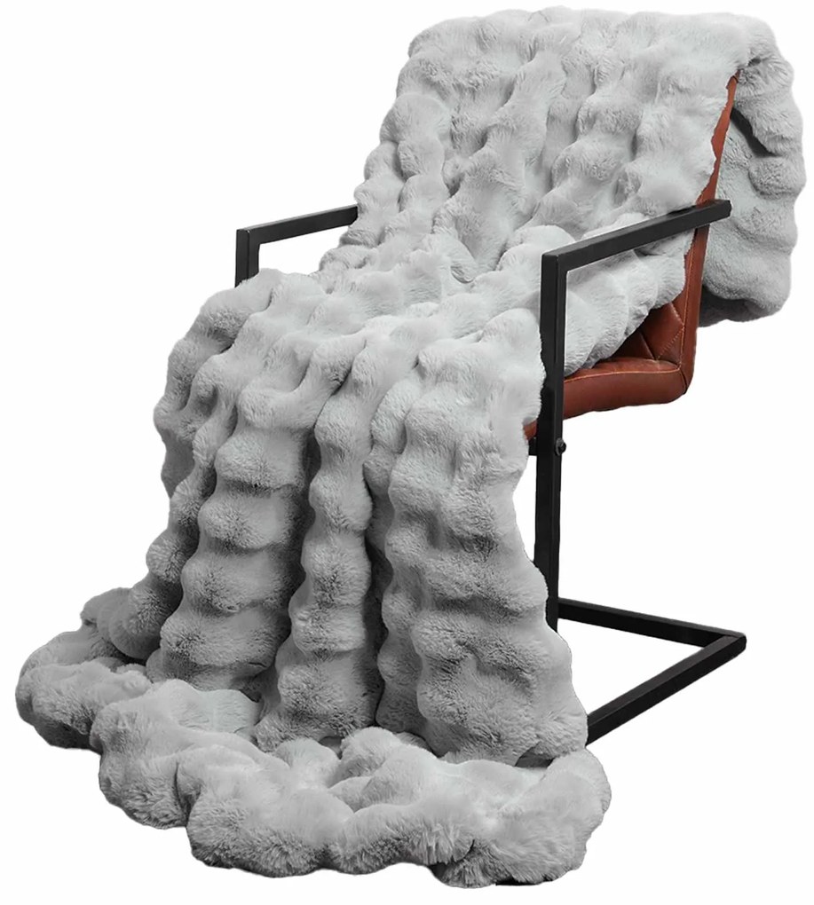 vidaXL Ψεύτικη κουβέρτα από κουνέλι Γκρι 150 x 220 cm Πολυεστέρας