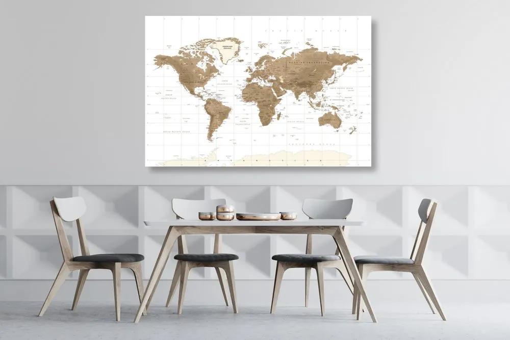 Εικόνα στο φελλό του πανέμορφου vintage παγκόσμιου χάρτη με λευκό φόντο - 120x80  smiley