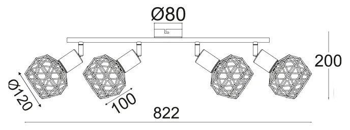 ΣΠΟΤ IIII 4XE14 ΜΑΥΡΟ ΠΛΕΓΜΑ 68X12,5X19,5CM ALADDIN - MC15614B - MC15614B