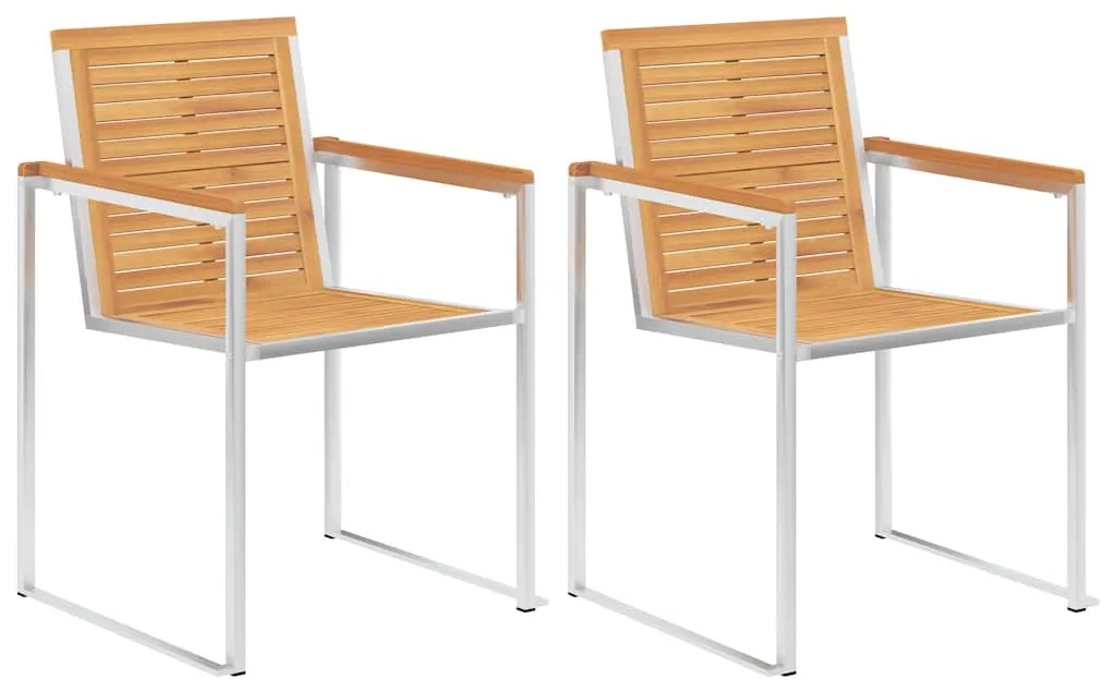 vidaXL Καρέκλες Κήπου 2 τεμ. από Μασίφ Ξύλο Teak/Ατσάλι με Μαξιλάρια