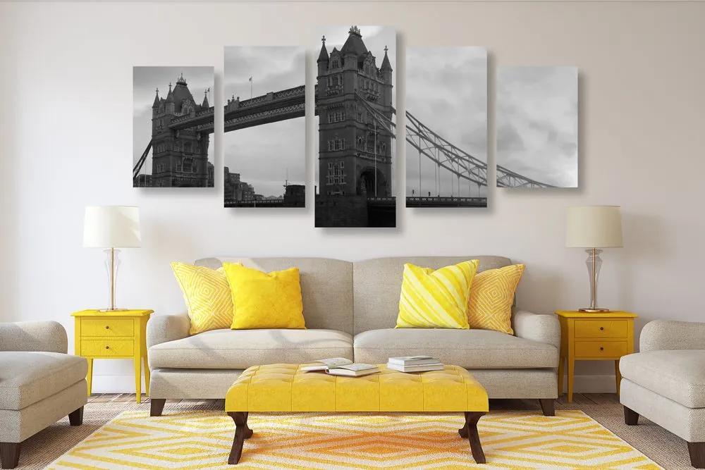 Φωτογραφία 5 τμημάτων Tower Bridge στο Λονδίνο σε ασπρόμαυρο - 100x50