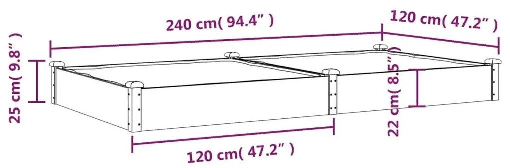 Ζαρντινιέρα Υπερυψ. με Επένδυση Γκρι 240x120x25 εκ. Μασίφ Ελάτη - Γκρι