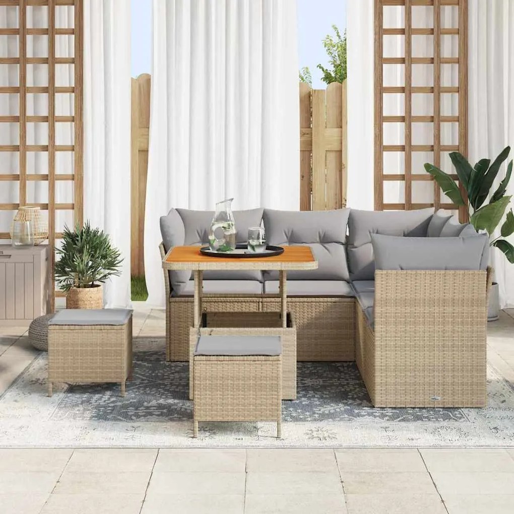 vidaXL Σετ Καναπέ Κήπου Ρυθμιζόμενο ύψος 8 pcs Μπεζ συνθετικό ρατάν