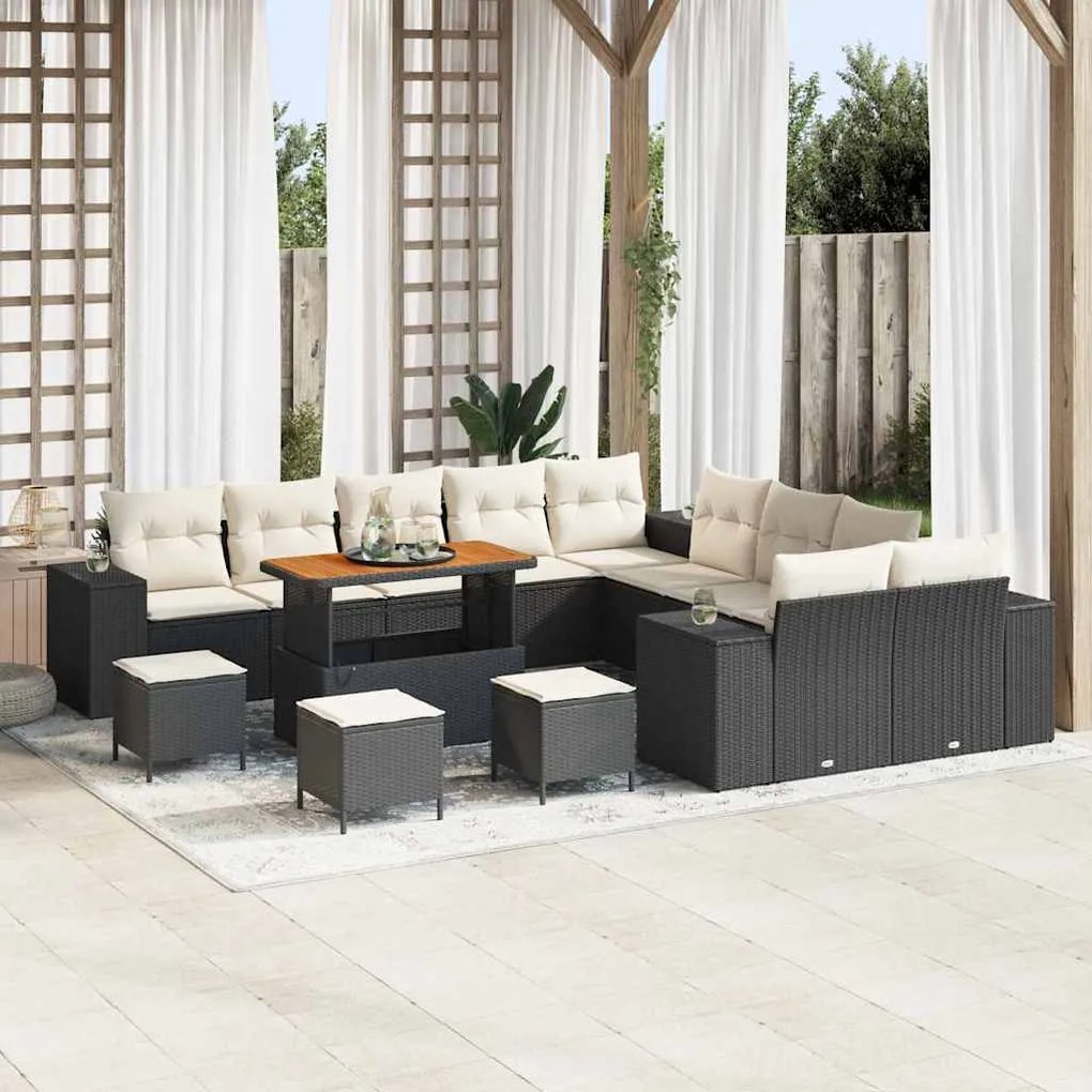 vidaXL Σετ Καναπέ Κήπου 14 pcs Μαύρο, Κρέμα 110 x 55 x 71 εκ