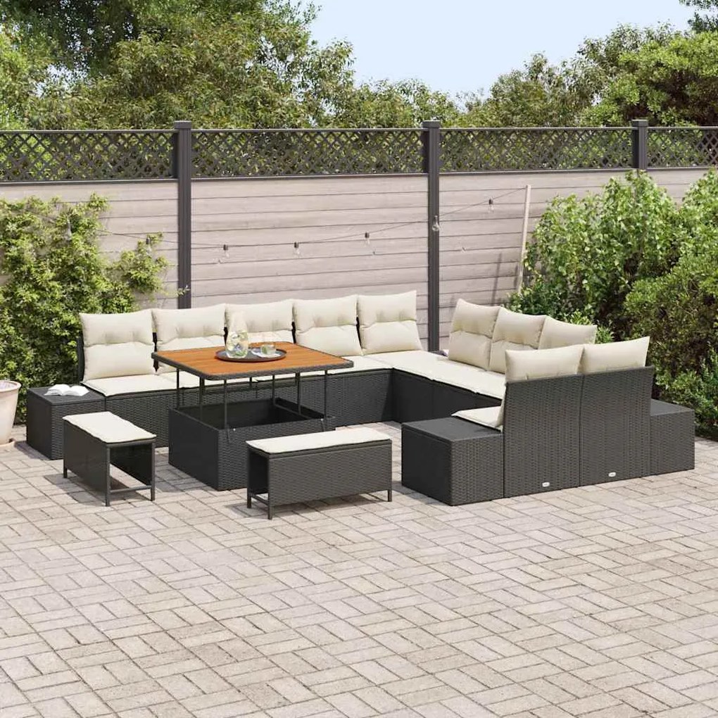 vidaXL Σετ Καναπέ Κήπου με μαξιλάρι 13 pcs Μαύρο Πολυ ράταν
