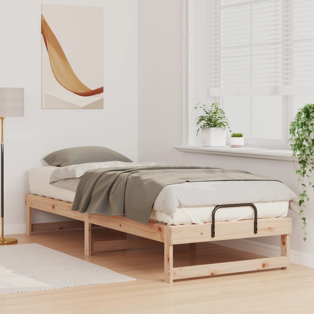 vidaXL Κρεβάτι με λαβές μεταφοράς Καφέ 80 x 200 cm Μασίφ ξύλο πεύκου