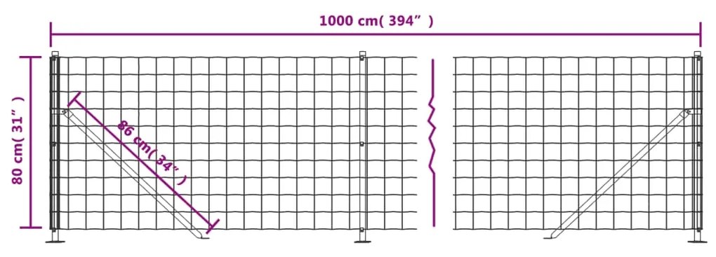 vidaXL Συρματόπλεγμα Περίφραξης Ανθρακί 0,8x10 μ. με Βάσεις Φλάντζα