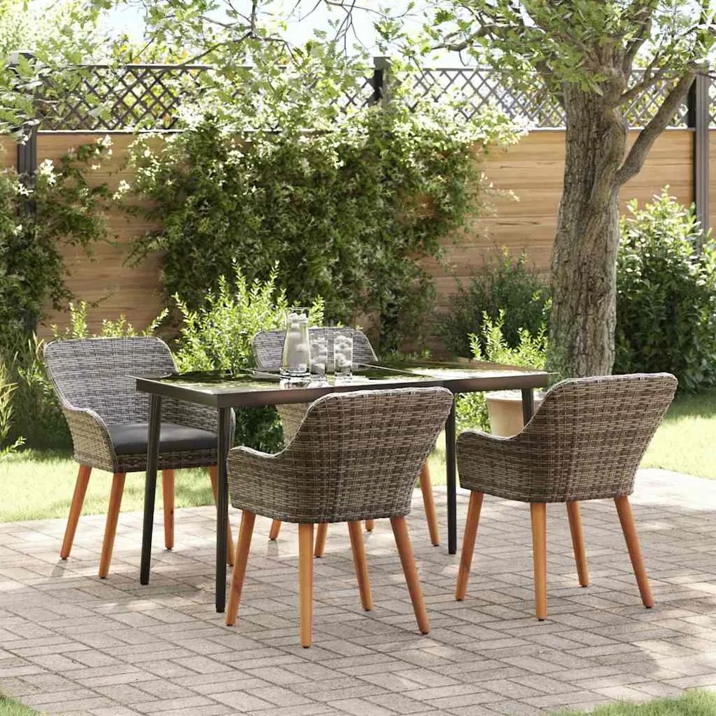 vidaXL Σέτ φαγητού για κήπο με μαξιλάρι 5 pcs Γκρι συνθετικό ρατάν