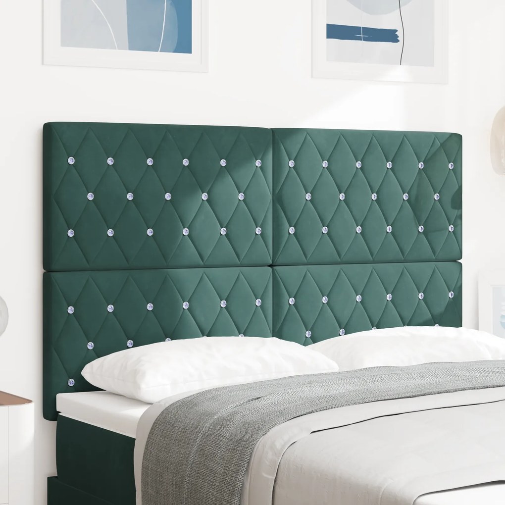 vidaXL Κεφαλάρι , tufted με κρύσταλλα, σκούρο πράσινο, 140 εκ. βελούδο