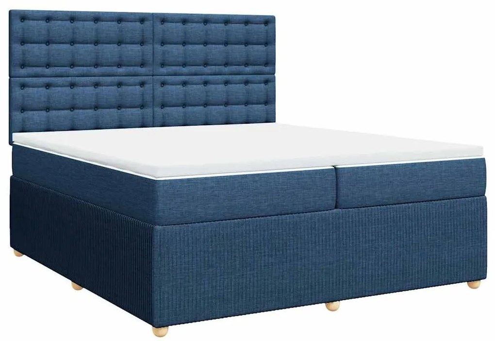 vidaXL Κρεβάτι Boxspring με Στρώμα Μπλε 200x200 εκ. Υφασμάτινο