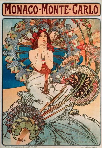 Mucha, Alphonse Marie - Εκτύπωση έργου τέχνης The railway line Monaco, (26.7 x 40 cm)