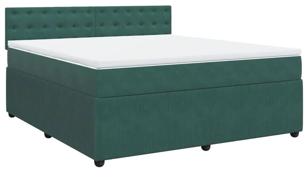 vidaXL Κρεβάτι Boxspring με Στρώμα Σκούρο Πράσινο 180x200εκ. Βελούδινο