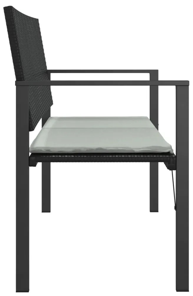 vidaXL Παγκάκι Κήπου Διθέσιο Μαύρο από Συνθετικό Ρατάν με Μαξιλάρι