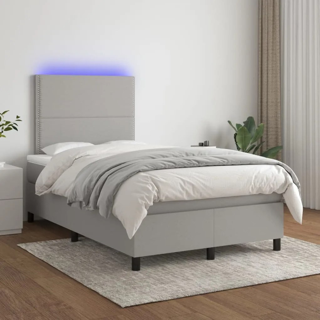 Κρεβάτι Boxspring με Στρώμα & LED Αν.Γκρι 120x200 εκ Υφασμάτινο