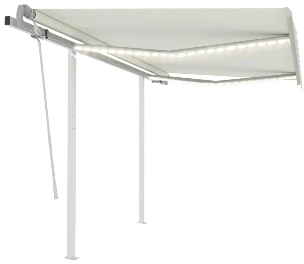vidaXL Τέντα Συρόμενη Χειροκίνητη με LED Κρεμ 3 x 2,5 μ.