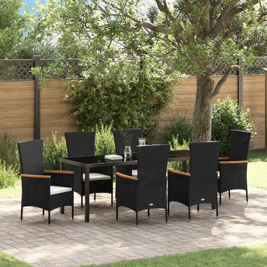 vidaXL Σετ Γεύματος Κήπου με Μαξιλάρια 7 pcs Μαύρο 200 x 80 x 73 εκ