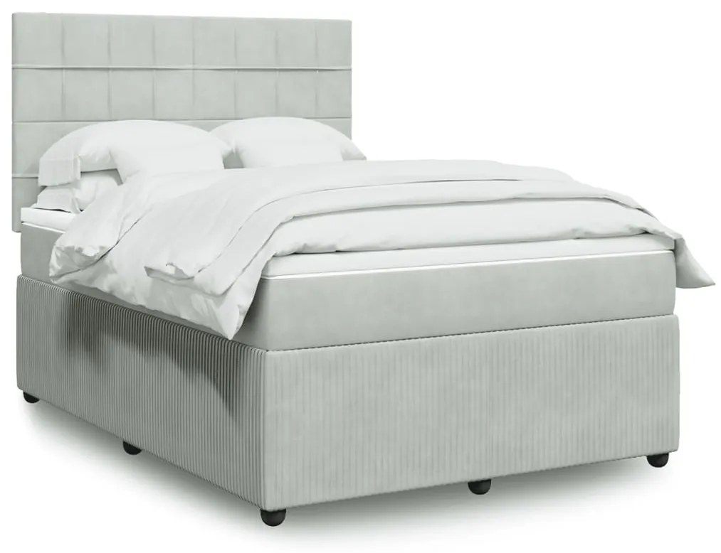 Κρεβάτι Boxspring με Στρώμα Ανοιχτό Γκρι 140x190 εκ. Βελούδινο - Γκρι