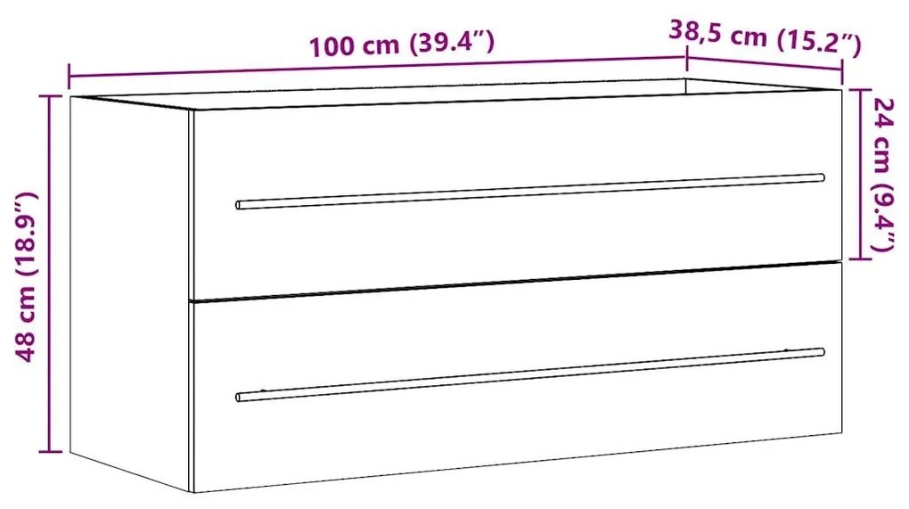 Ντουλάπι Νιπτήρα Γκρι Σκυροδέματος 100x38,5x48 εκ. Επεξ. Ξύλο - Γκρι