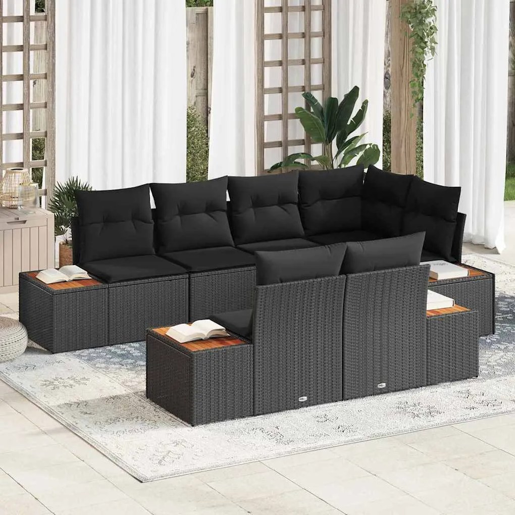 vidaXL Σετ Καναπέ Κήπου με μαξιλάρι 7 pcs Μαύρο Πολυ ράταν