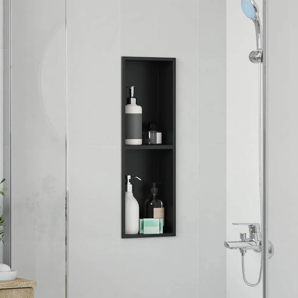 vidaXL Νίτσα Μπάνιου Μαύρο 60 x 20 x 9.5 εκ Ανοξείδωτο ατσάλι