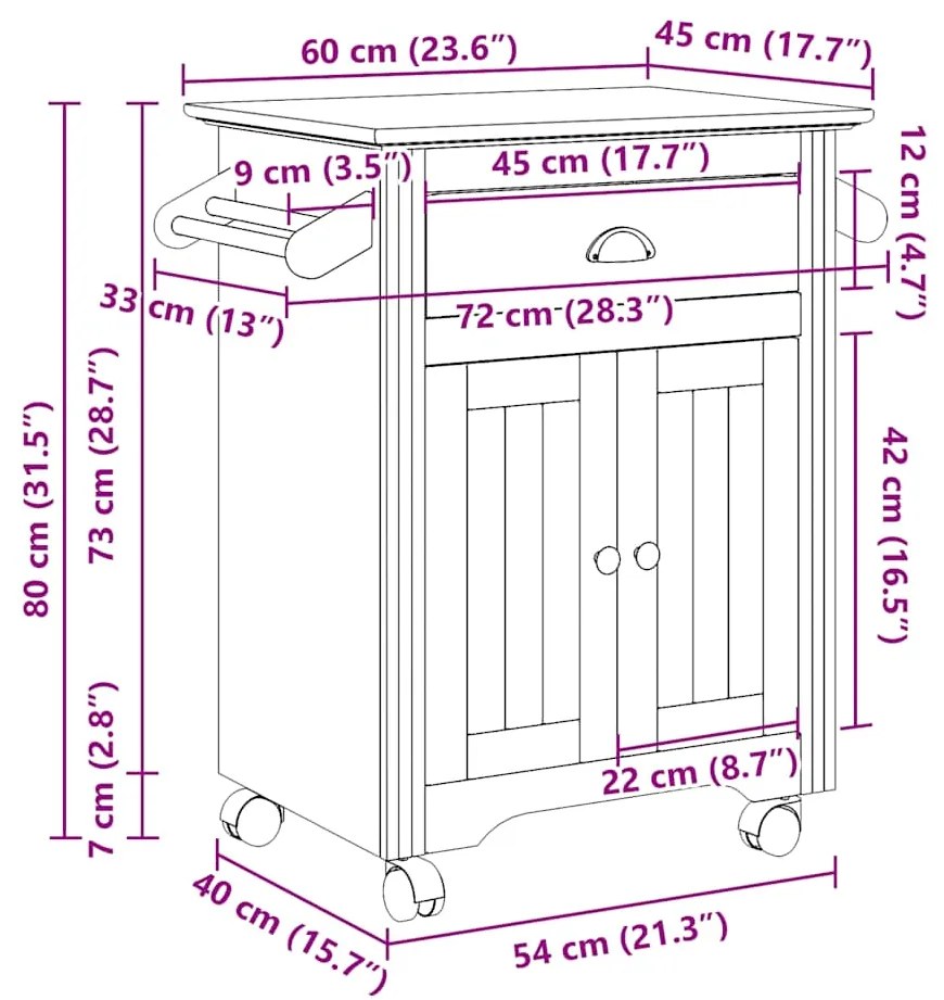 Καροτσάκι κουζίνας BODO Γκρι 72x45x80 cm - Γκρι