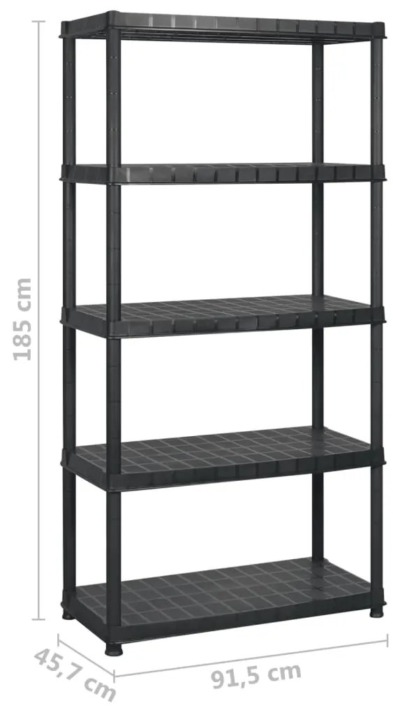 vidaXL Ραφιέρα Αποθήκευσης 5 Επιπέδων Μαύρη 183x45,7x185 εκ. Πλαστική