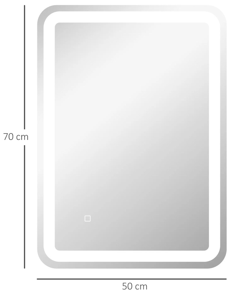 HOMCOM Καθρέφτης μπάνιου, φωτιζόμενος, έλεγχος αφής, αντιθαμβωτικός, ρυθμιζόμενος, 3 χρώματα φωτισμού, 50x70, Ασημί