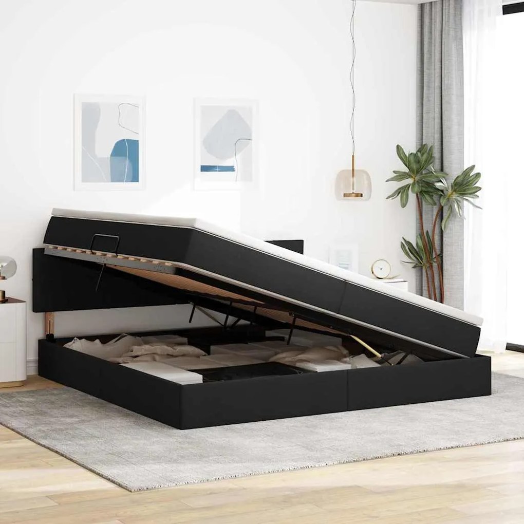 vidaXL Κρεβάτι με αποθηκευτικό χώρο και στρώμα Μαύρο 200 x 200 cm