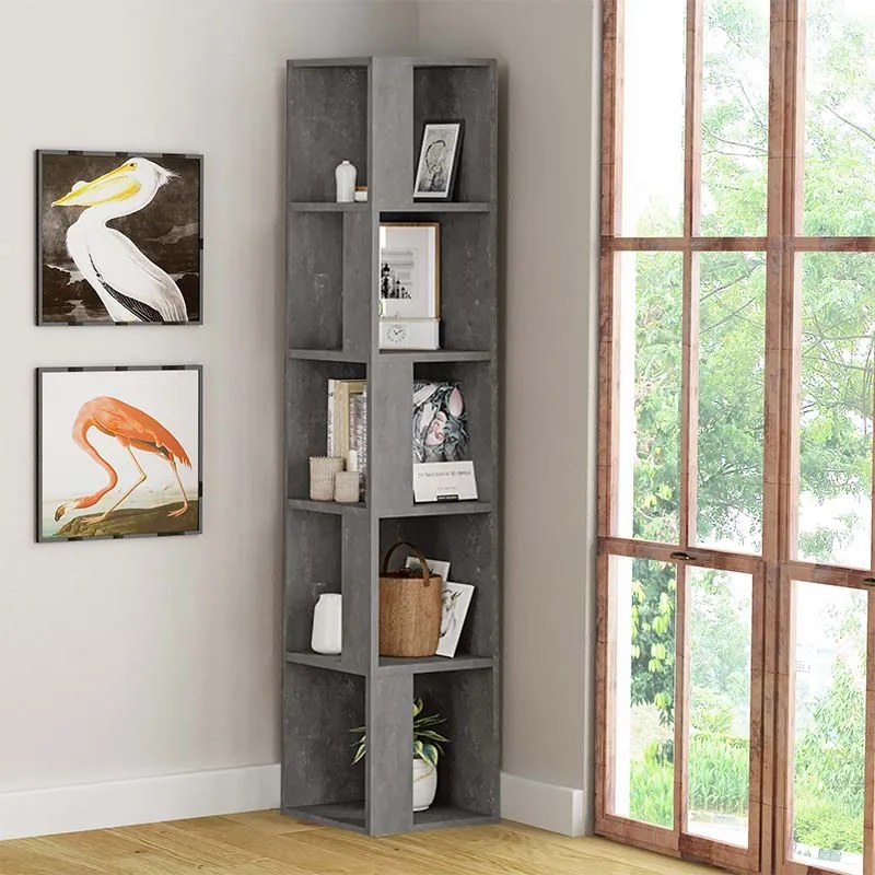 ΒΙΒΛΙΟΘΗΚΗ ΓΩΝΙΑΚΗ PIANO MEGAPAP ΧΡΩΜΑ ΓΚΡΙ ΡΕΤΡΟ 31,4X31,4X158,9ΕΚ.