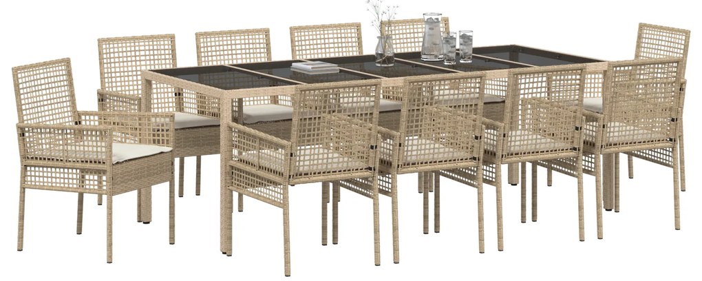 vidaXL Σετ Τραπεζαρίας Κήπου 11 pcs Μπεζ 250 x 100 x 75 cm