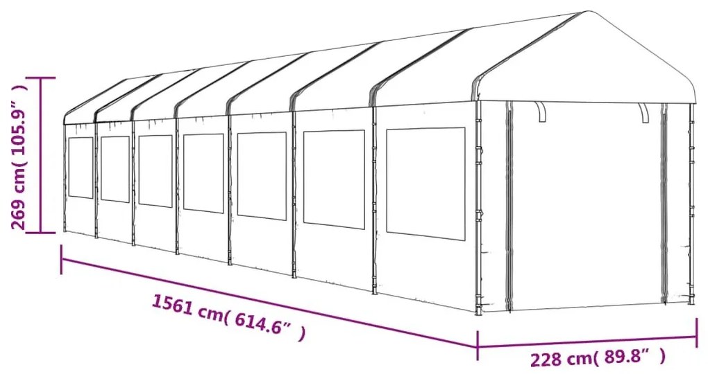 Κιόσκι με Τέντα Λευκό 15,61 x 2,28 x 2,69 μ. από Πολυαιθυλένιο - Λευκό
