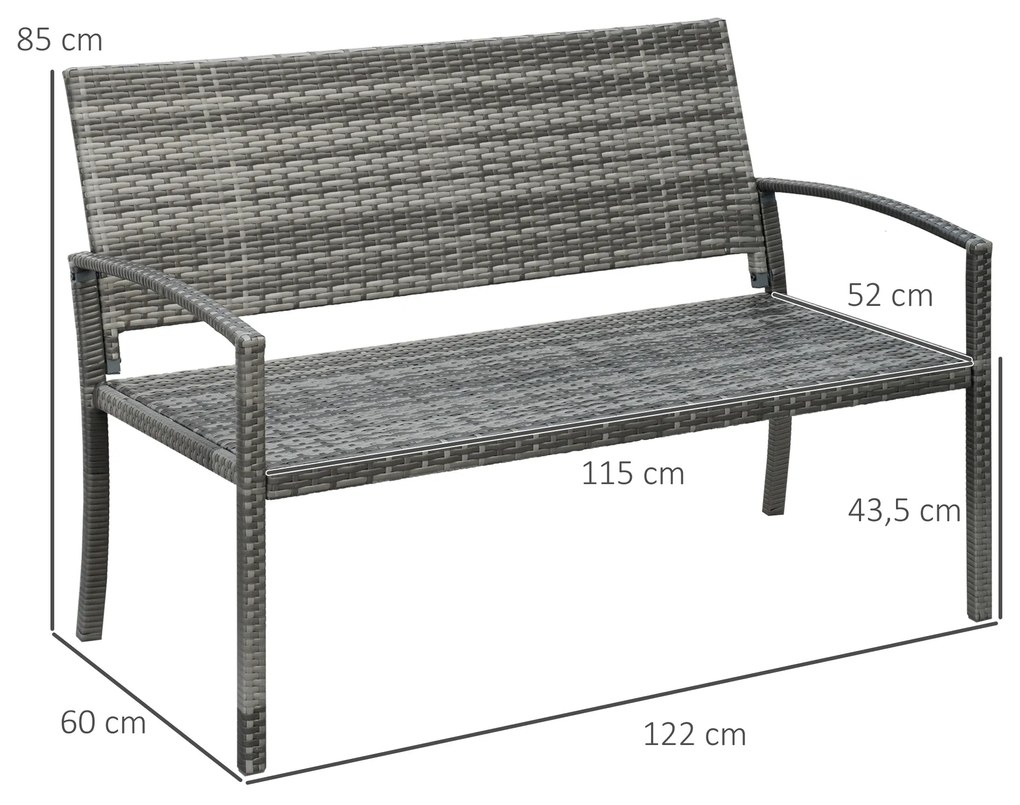 Outsunny Πάγκος Κήπου, σε εμφάνιση Rattan, με ατσάλινο πλαίσιο, για 2 άτομα, Καφέ, 122 x 60 x 87cm