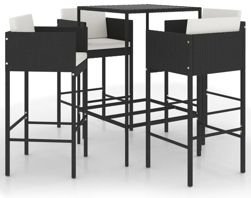 vidaXL Σετ Επίπλων Μπαρ Κήπου 5 τεμ. Μαύρο Συνθετ. Ρατάν με Μαξιλάρια