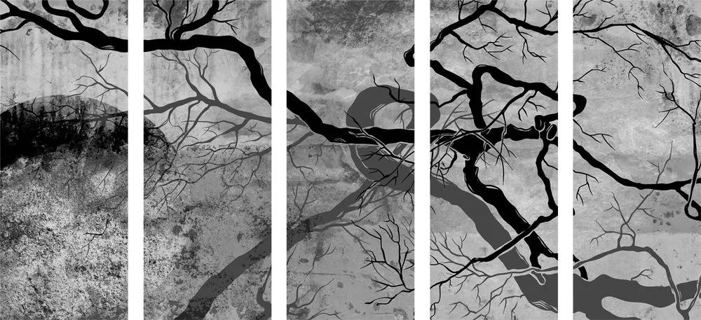 Εικόνα 5 μερών ρεαλιστικά δέντρα σε ασπρόμαυρο - 100x50