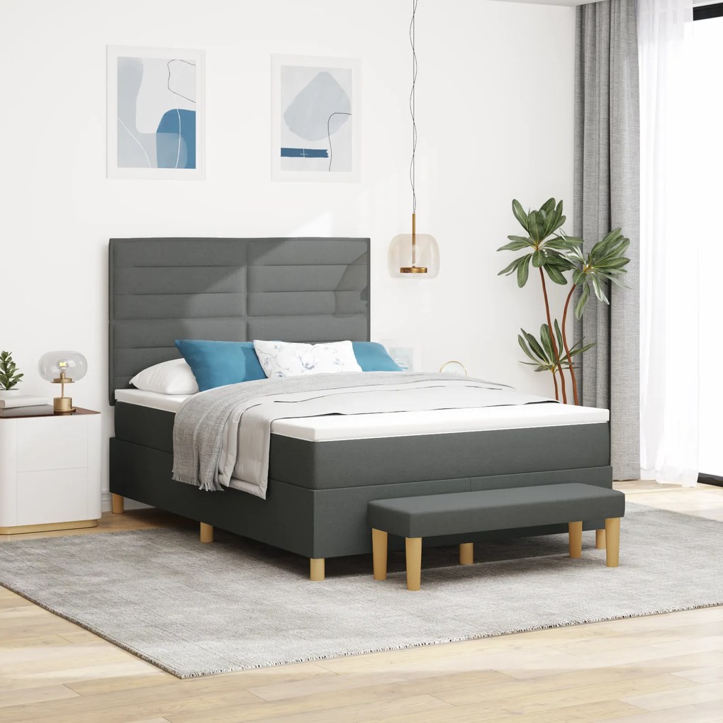 vidaXL Κρεβάτι με Μπαούλο και Στρώμα Γκρι 160x200 εκ. Ύφασμα