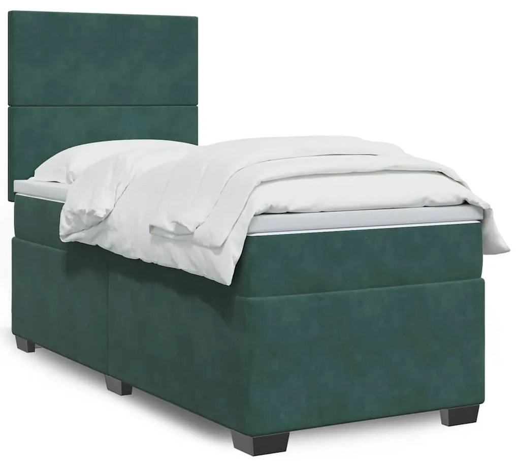 vidaXL Κρεβάτι Boxspring με Στρώμα Σκούρο Πράσινο 100x200εκ. Βελούδινο