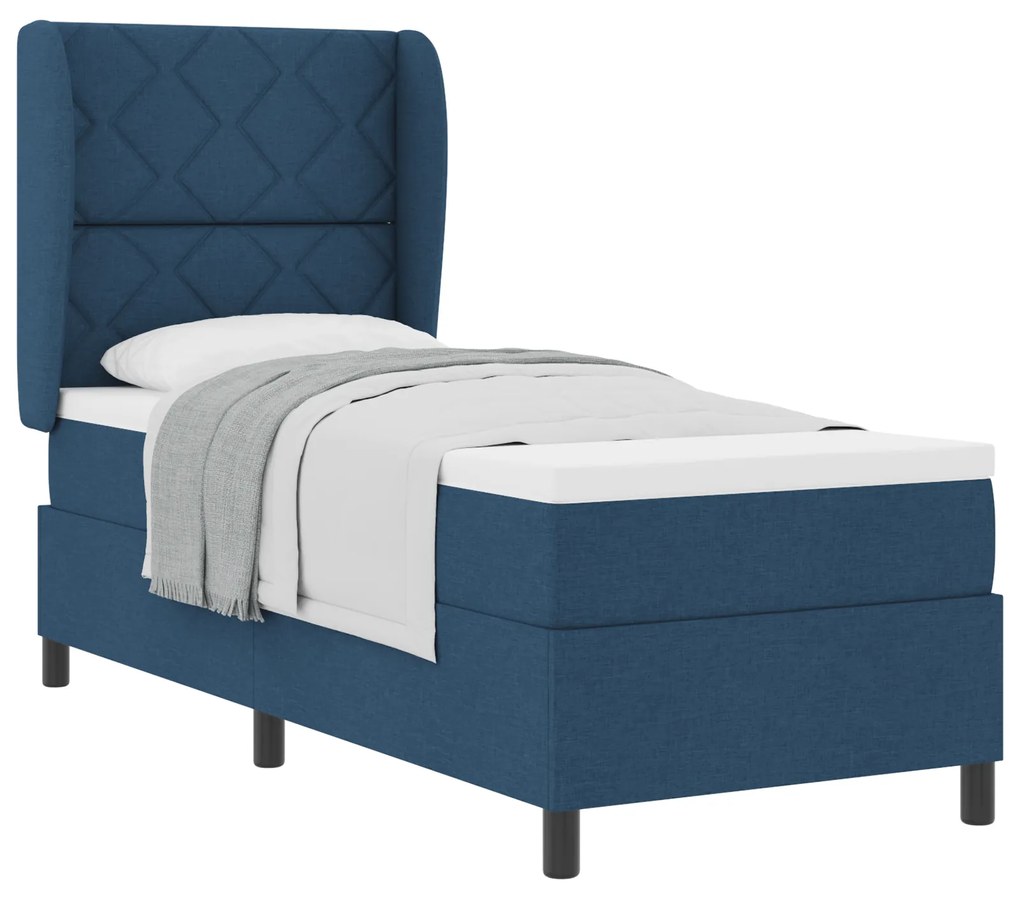 vidaXL Κρεβάτι Box Spring με Στρώμα - Μπλε, 80x200 εκ, Υφασμάτινο