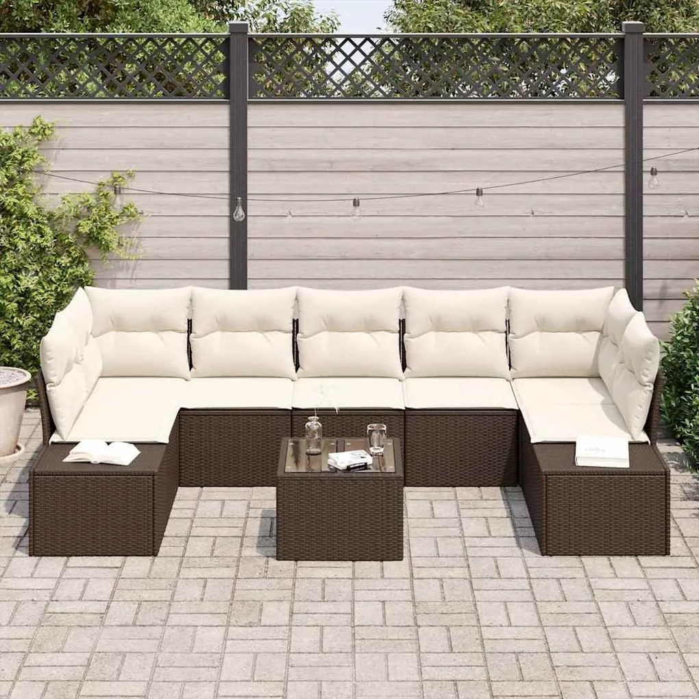 vidaXL Σετ Καναπέ Κήπου με μαξιλάρι 8 pcs Καφέ, Κρέμα 55 x 55 x 37 εκ