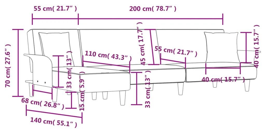 ΚΑΝΑΠΕΣ ΚΡΕΒΑΤΙ ΓΩΝΙΑΚΟΣ ΜΑΥΡΟΣ 279 X 140 X 70 ΕΚ. ΥΦΑΣΜΑΤΙΝΟΣ 3157213