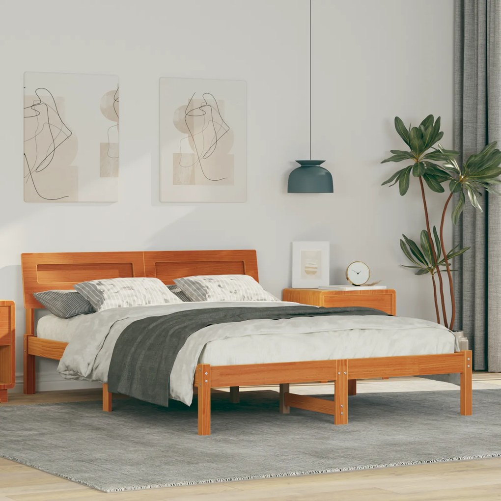 vidaXL Σκελετός Κρεβατιού Καφέ κεριού 140 x 190 cm Μασίφ ξύλο πεύκου