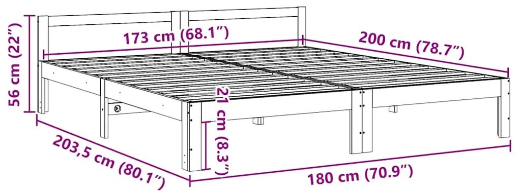 Σκελετός Κρεβ. Χωρίς Στρώμα Καφέ Κεριού 180x200 εκ Μασίφ Πεύκο - Καφέ