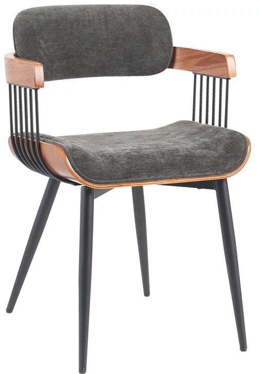 Πολυθρόνα Cameo pakoworld μέταλλο μαύρο-καρυδί ξύλο-ανθρακί ύφασμα 53x49.5x75.5εκ