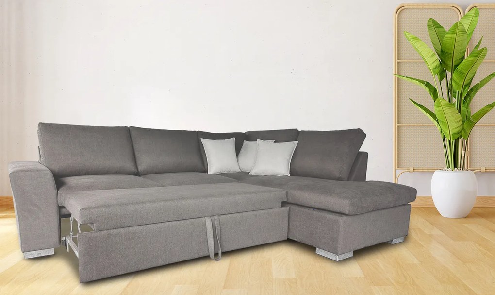 Γωνιακός Καναπές-Κρεβάτι Logan με αποθηκευτικό χώρο 280x200x95cm Γκρι – Δεξιά Γωνία – VAS5896